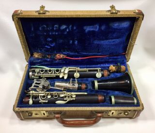 Vintage Normany France Wooden Clarinet Musical Instrument W/ Case