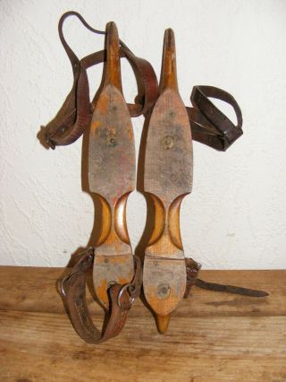 Vintage Dutch Wooden Ice Skates Pair Decorative Ornamental Display