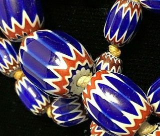 Vintage Venetian Graduated Chevron Glass Trade Bead Necklace 16 1/2