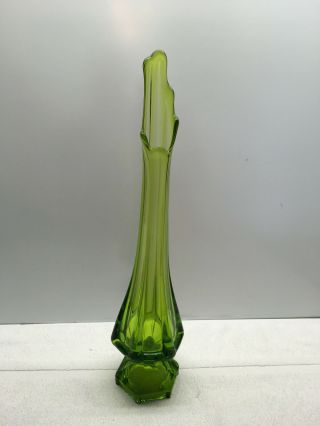 Vintage Viking Mcm Stretch Swung Art Glass Vase 18.  5 " Pedestal Emerald Green