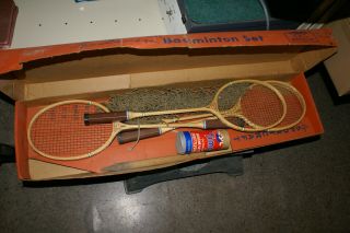 Vintage Badminton Set Feather Birdies Sport Craft Ken Davidson