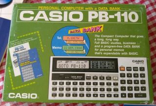 Vintage Casio Pb - 110 Data Bank Computer Pouch And Manuals Made In Japan