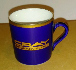 Cray Research Inc.  Demitasse Cup Mug Coffee Cobalt Gold Rim Rare Vtg