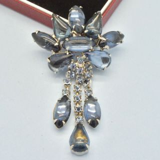Vintage Brooch 1950s Blue Glass Cabocohon & Crystal Silvertone Bridal Jewellery
