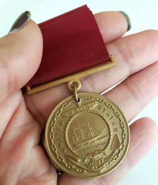 Vtg Wwii? Usn United States Navy Good Conduct Medal Burgundy Ribbon Pin