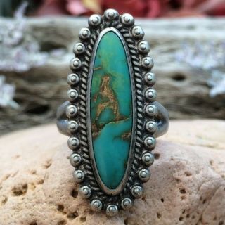 Vintage Native American Navajo Sterling Silver Turquoise Old Pawn Ring Sz5.  5