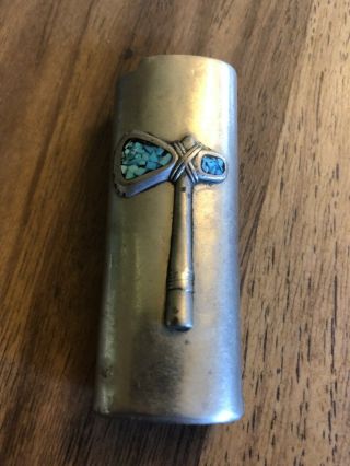 Vtg Silver And Turquoise Bic Lighter Sleeve Case Tomahawk