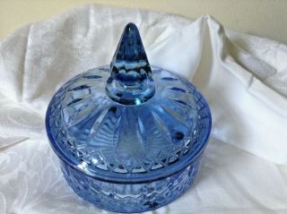 Vtg. ,  - Blue Depression Glass Covered Dish / Bowl Princess Pattern - 6 "