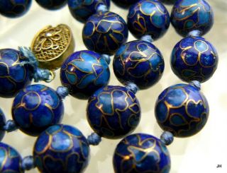 Vintage Chinese Export Lapis Blue Cloisonne Cloisonne Hand Knotted Bead Necklace