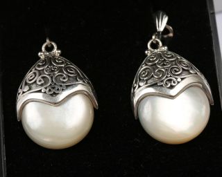 Sterling Silver Ba Suarti And Mother Of Pearl Drop Earrings,  Vintage 1980s