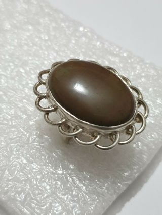 Fine Vintage Chunky Green Stone Ring Solid Sterling Silver 925 Ring Size: N N1/2