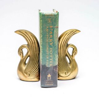 Vintage Brass Swan Bookends Art Deco Style Made In Korea