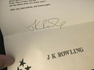 J.  K.  Rowling signed harry potter Sorcerer’s Stone 1st Ed.  and personal Letter 7