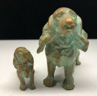 Pair Vintage Bronze Green Patina Cocker Spaniel & Puppy By Sell Rite Gifts Srg