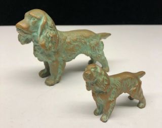 Pair Vintage Bronze Green Patina Cocker Spaniel & Puppy by Sell Rite Gifts SRG 2
