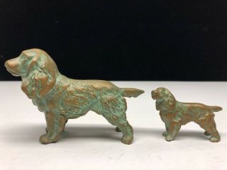 Pair Vintage Bronze Green Patina Cocker Spaniel & Puppy by Sell Rite Gifts SRG 3