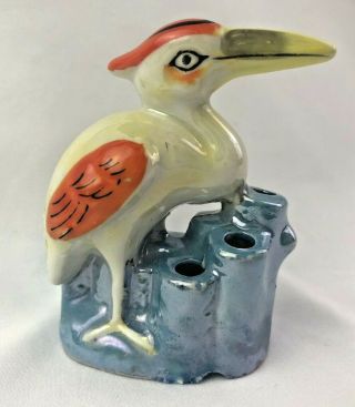 Vtg Made In Japan Luster Ware Bird Flower Frog Figurine