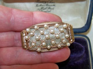 Vintage Signed Depose French Jewelery Art Deco Seed Pearl Mop Lucite Brooch Pin