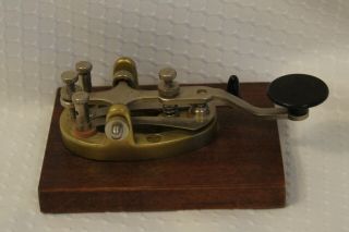 Vintage Japanese Straight Key Telegraph Morse Code W/ Wood Base