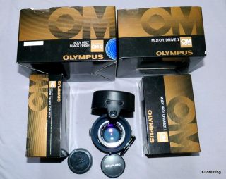 Olympus Om - 2n,  Motor Drive 1,  Control Pack 2,  Nicd Charger 1 In Boxes,  & 50/1.  4 Lens