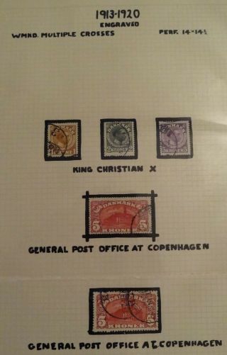 1913 - 20 Vintage Denmark Postage Stamps King Christian X Copenhagen Post Office