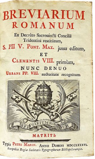 1786 Breviarium Romanum - EARLY SPANISH LEATHER BINDING - Latin Liturgy WOODCUTS 6