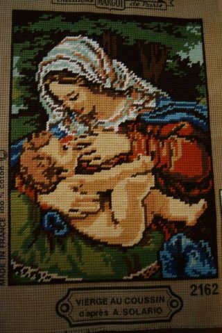 Vintage Complete Needlepoint Tapestry Mary With Baby Jesus.  Made In France