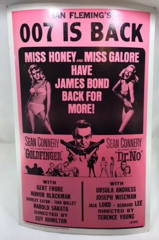 Vtg Tribune Showprint Poster Sean Connery Ian Fleming 007 Goldfinger / Dr No