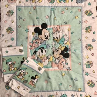 Vtg Dundee Baby Mickey Mouse Minnie Crib Comforter & Receiving Blankets Disney