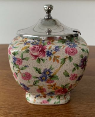Vintage Royal Winton Grimwades Old Cottage Chintz Jam Jar Made In England