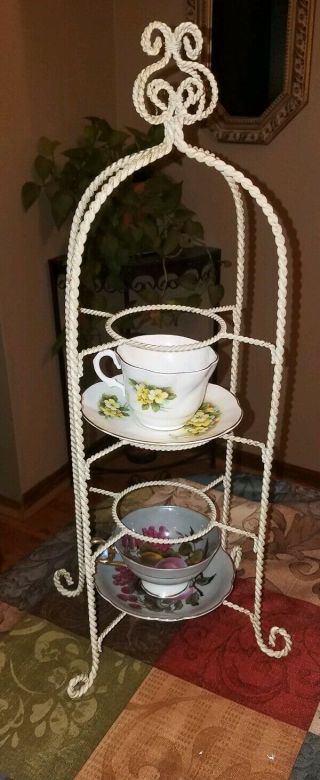 Shabby Chic French Provincial Vintage Tall Twisted Metal Teacup & Saucer Display