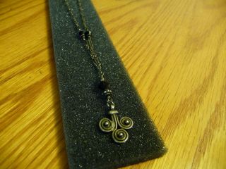 Vintage.  925 Sterling Silver Necklace With Black Beads And Decorative Pendant