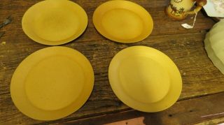 4 Vintage Bennington Potters Vermont Mustard Yellow 1628 Plates 8 1/2 " Mcm