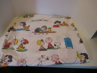 1971 Vintage Peanuts Gang Charlie Brown Snoopy Twin Fitted Sheet Only J89