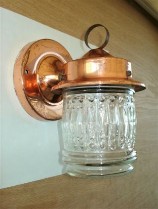 Vintage Copper Outside Porch Light Sconce.  With Glass Shade