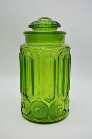 Vintage L.  E.  Smith Moon & Stars Green Glass Canisters Set of 4 Apothecary Jars 3