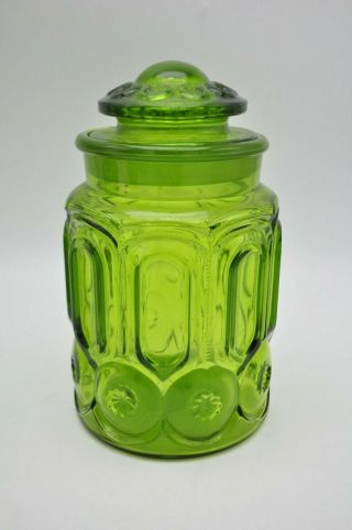 Vintage L.  E.  Smith Moon & Stars Green Glass Canisters Set of 4 Apothecary Jars 6