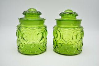 Vintage L.  E.  Smith Moon & Stars Green Glass Canisters Set of 4 Apothecary Jars 8