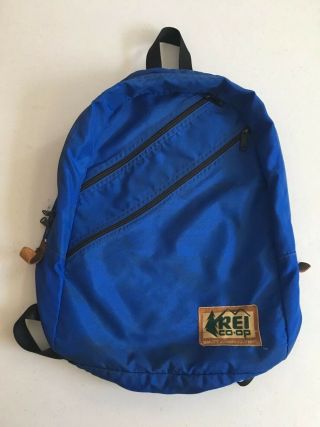 Vintage Rei Co - Op Blue Day Pack Backpack Camping Bookbag Hiking Bag Leather