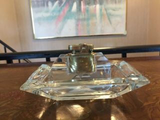 Vintage Table Lighter Cut Glass With Ashtray Japan