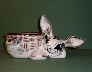 Vintage Porcelain Funny Bunny Planter / Candy Dish