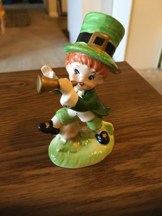 Vintage Lefton Irish Boy With Bugle 5 - 1/2 " Figurine 963 Made In Japan