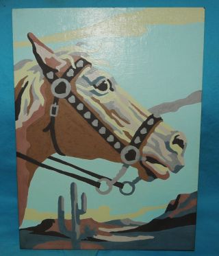 Vtg Paint By Number Horse Profile In Gear 8 " X 10 " Desert With Cactus