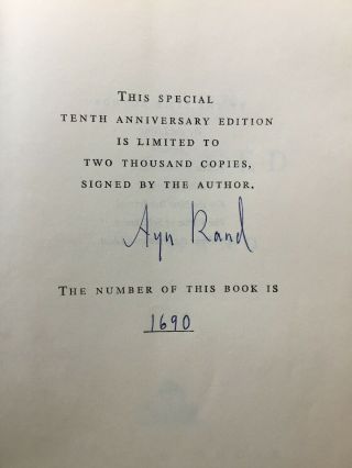 Atlas Shrugged Ayn Rand Signed Limited 10th Anniversary Edition 1690/2000 1967
