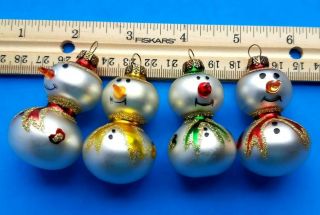 Set Of 4 Vintage Mercury Glass Snowman Ornaments 2 " Hand Painted Hand Blown Nose