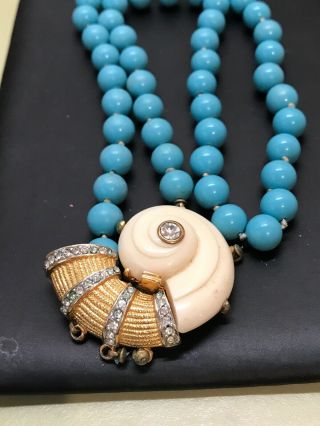 Vtg Hattie Carnegie Lucite Snail Shell Rhinestone Necklace Pendant