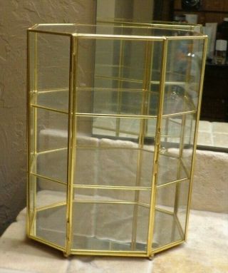 Vtg Glass Brass Small Curio Case Display Cabinet Miniatures Shelf 11 " Tall