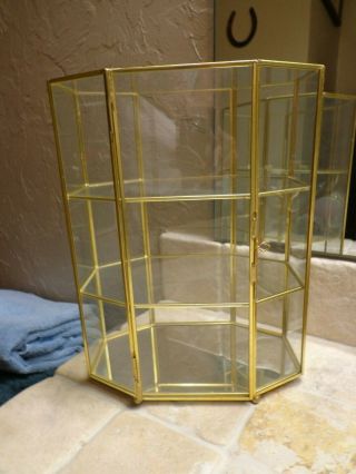 Vtg Glass Brass Small Curio Case Display Cabinet Miniatures Shelf 11 