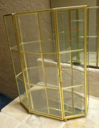 Vtg Glass Brass Small Curio Case Display Cabinet Miniatures Shelf 11 
