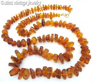 Vintage Russian Baltic Honey Whiskey Amber Nugget Bead Necklace Knotted 30” Long